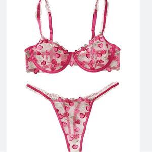 Embroidered Cherries Pattern Lace Lingerie Set